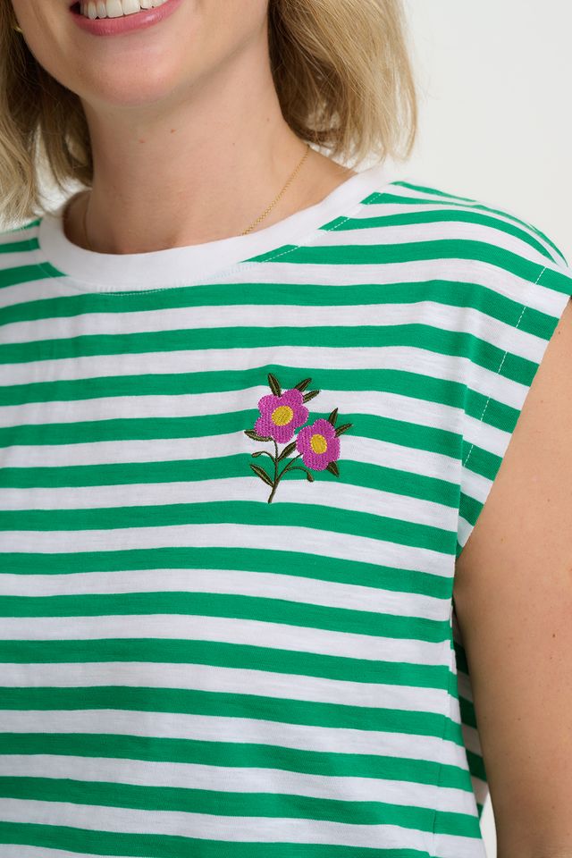 CAMISETA RAYAS VERDES RAMITA FLORAL