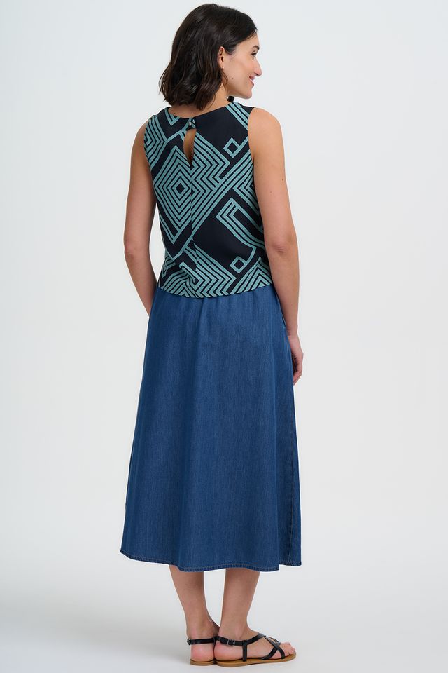 Blusa Marissa - Negro/Verde, líneas geométricas