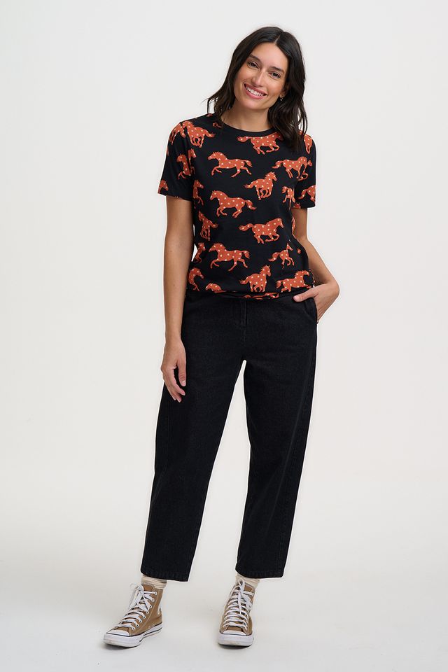 Camiseta de mujer con estampado de caballos y estrellas