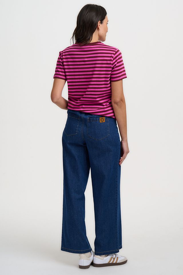 Maggie – Camiseta de algodón orgánico a rayas con bordado de leopardo
