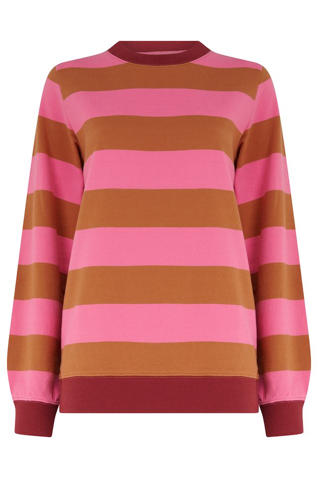 Mindy – Sudadera de mujer a rayas rosa y marrón
