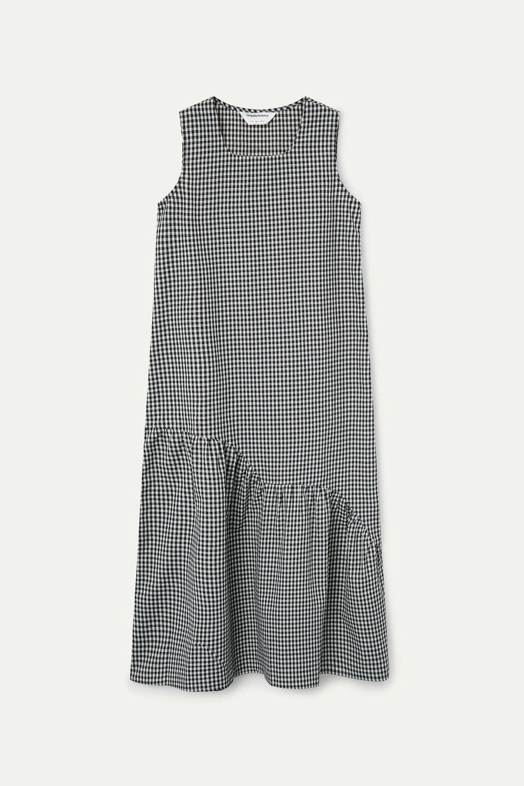 Vestido midi cuadro Vichy negro