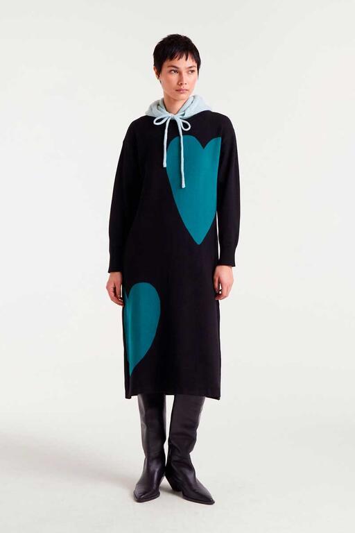 Vestido de punto midi jaquard Compañía Fantástica con estampado Super Green Heart