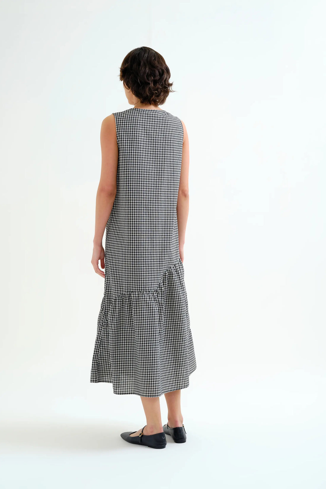Vestido midi cuadro Vichy negro