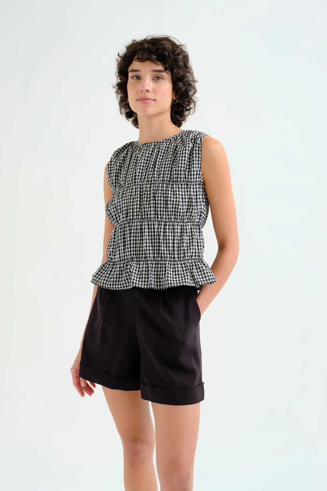 Top cuadros vichy negro