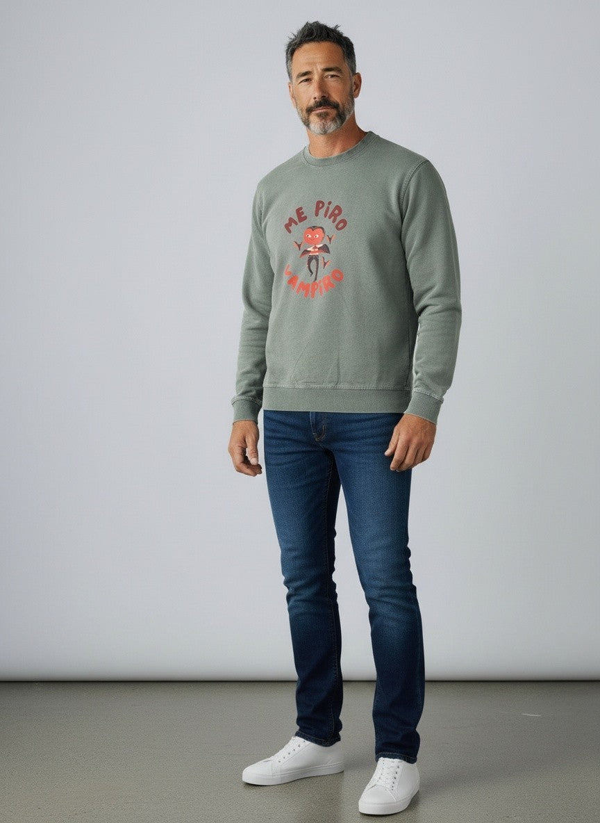 Sudadera Me Piro Vampiro Verde Lavado