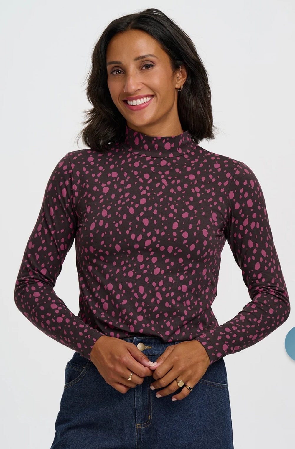 SUGARHILL BRIGHTON · Annika Jersey Turtleneck Top – Fuchsia Spots