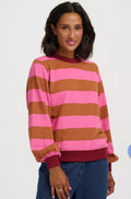 Mindy – Sudadera de mujer a rayas rosa y marrón