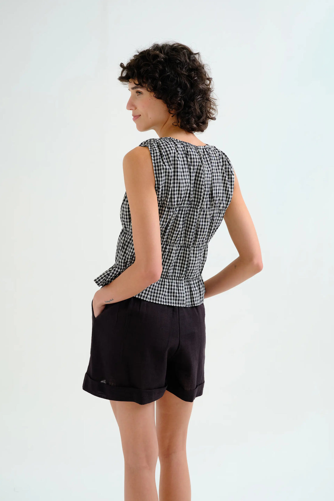 Top cuadros vichy negro