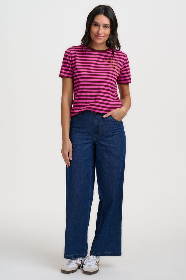 Maggie – Camiseta de algodón orgánico a rayas con bordado de leopardo