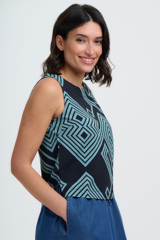 Blusa Marissa - Negro/Verde, líneas geométricas