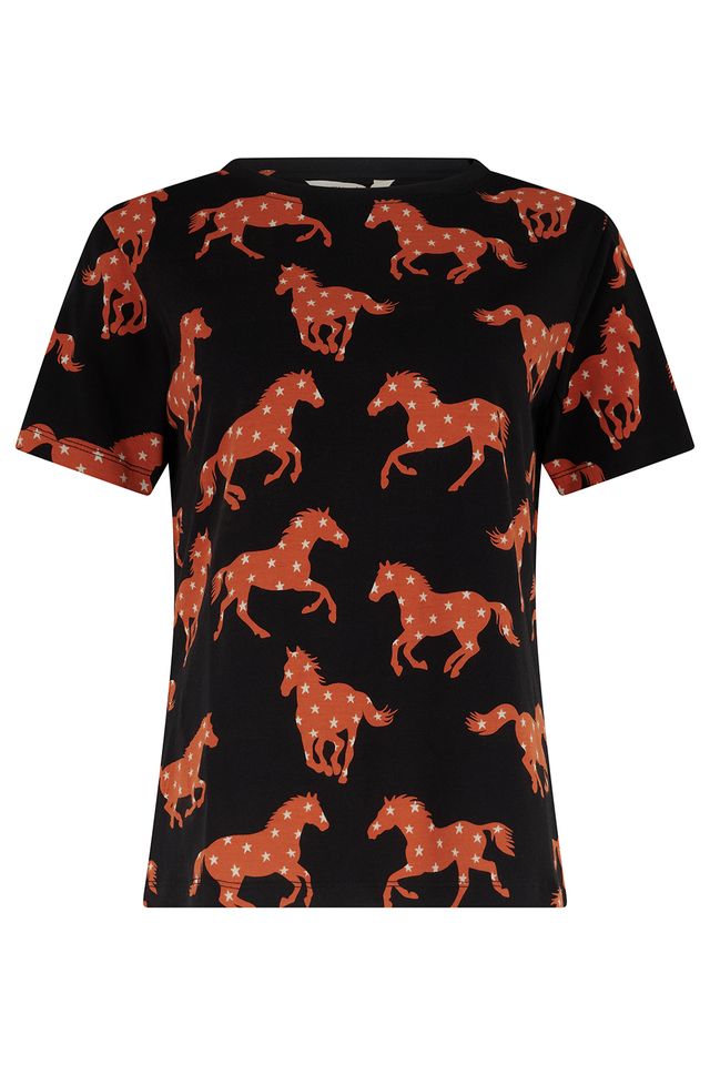 Camiseta de mujer con estampado de caballos y estrellas